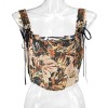 Plant Flowers Bustier Yarn-Dyed Jacquard Oil Painting Style Ink Chrysanthemum Vintage Corset  SML1101
