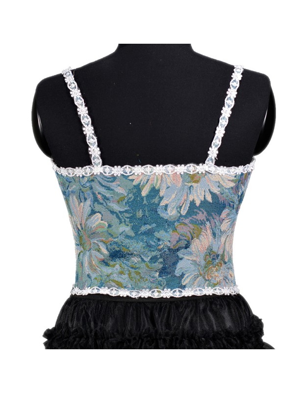 Vintage Bustier Oil Painting Jacquard Embroidery Halter Vest Fishbone Shapewear Lace Corset SML21738