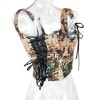 Plant Flowers Bustier Yarn-Dyed Jacquard Oil Painting Style Ink Chrysanthemum Vintage Corset  SML1101