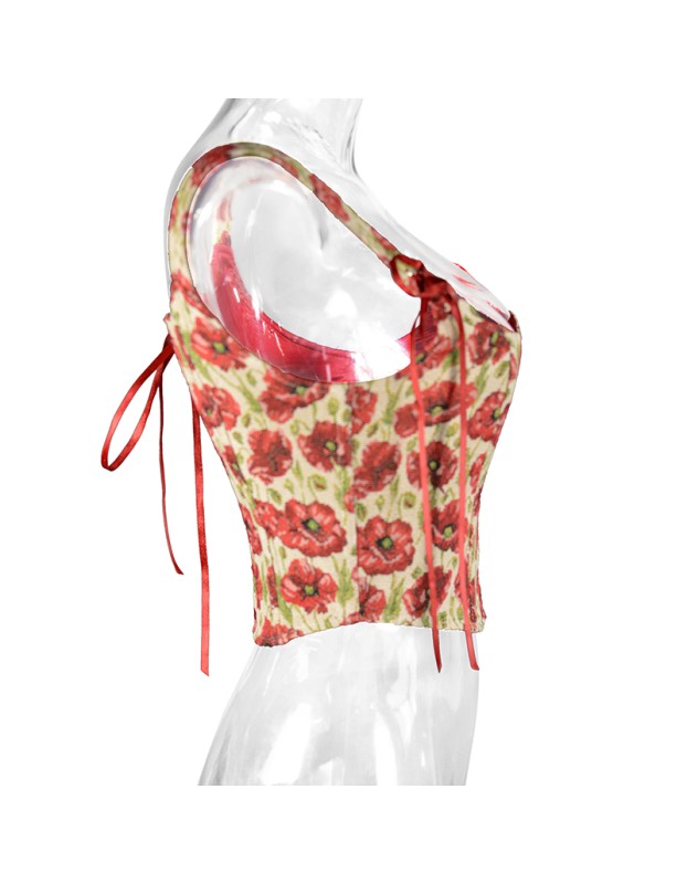 Plant Flowers Bustier Yarn-Dyed Jacquard Oil Painting Style Ink Chrysanthemum Vintage Corset  SML1101