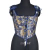 Blue Gold Flower Bustier Half Breast Leaf Print Vest Woman Vintage Chest Wrap Court Corset  SML388