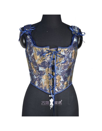 Blue Gold Flower Bustier Half Breast Leaf Print Vest Woman Vintage Chest Wrap Court Corset  SML388