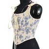 Lace-up Corset Vintage Large Orchid Print Bustier Crop Folded Waistcoat Blouse Corset SML21008
