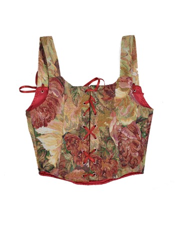 Double Vest Chest Top Butterfly Shoulder Strap Knot Ink Chrysanthemum Fishbone Corset SML1102