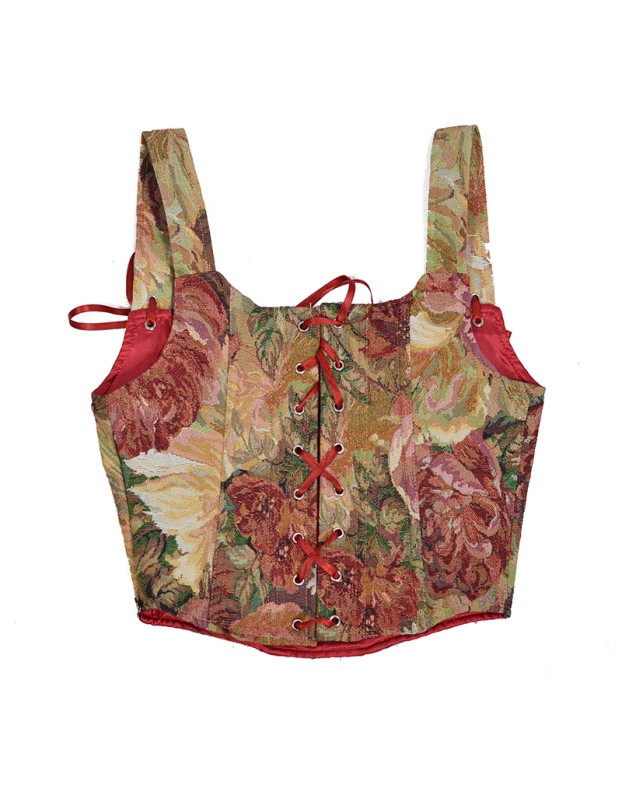 Double Vest Chest Top Butterfly Shoulder Strap Knot Ink Chrysanthemum Fishbone Corset SML1102