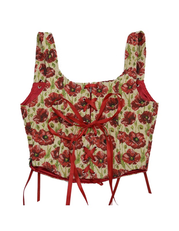 Plant Flowers Bustier Yarn-Dyed Jacquard Oil Painting Style Ink Chrysanthemum Vintage Corset  SML1101