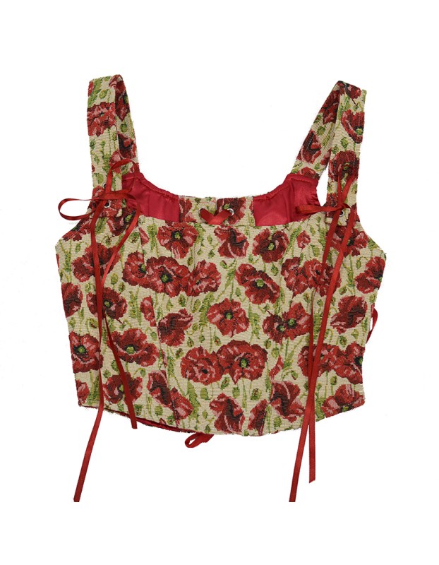 Plant Flowers Bustier Yarn-Dyed Jacquard Oil Painting Style Ink Chrysanthemum Vintage Corset  SML1101