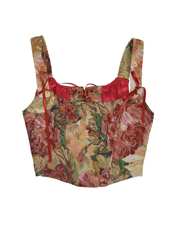 Double Vest Chest Top Butterfly Shoulder Strap Knot Ink Chrysanthemum Fishbone Corset SML1102