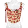 Plant Flowers Bustier Yarn-Dyed Jacquard Oil Painting Style Ink Chrysanthemum Vintage Corset  SML1101