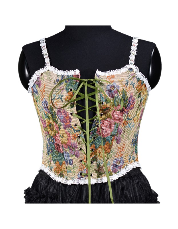 Vintage Bustier Oil Painting Jacquard Embroidery Halter Vest Fishbone Shapewear Lace Corset SML21738