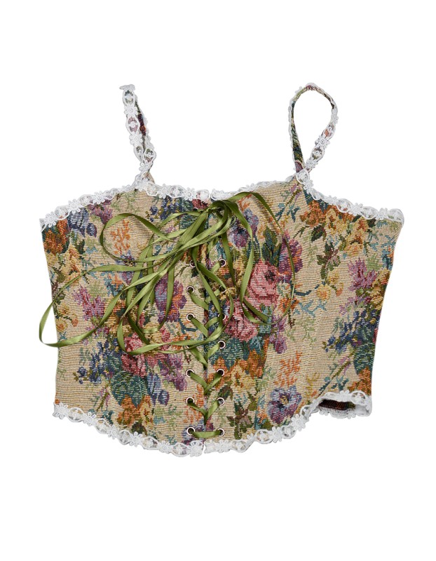 Vintage Bustier Oil Painting Jacquard Embroidery Halter Vest Fishbone Shapewear Lace Corset SML21738