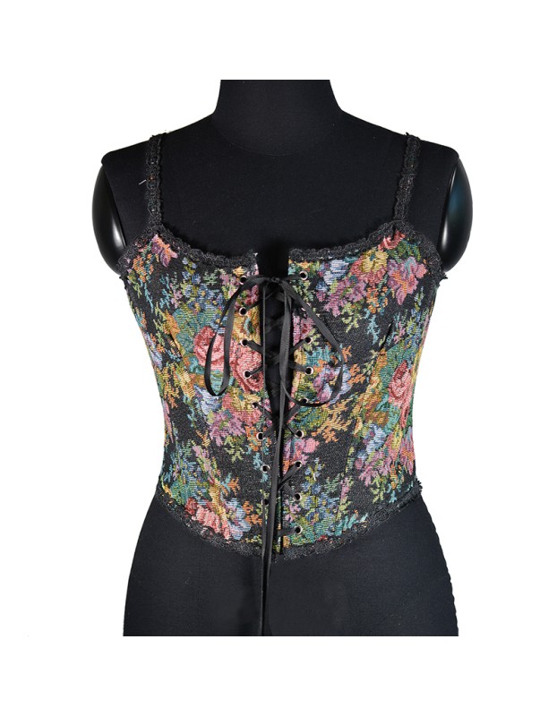 Vintage Bustier Oil Painting Jacquard Embroidery Halter Vest Fishbone Shapewear Lace Corset SML21738