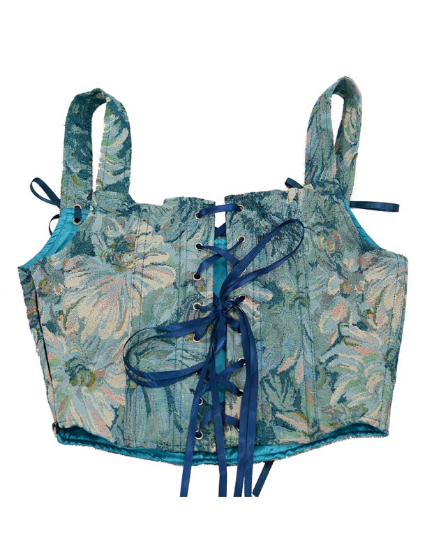 Plant Flowers Bustier Yarn-Dyed Jacquard Oil Painting Style Ink Chrysanthemum Vintage Corset  SML1101