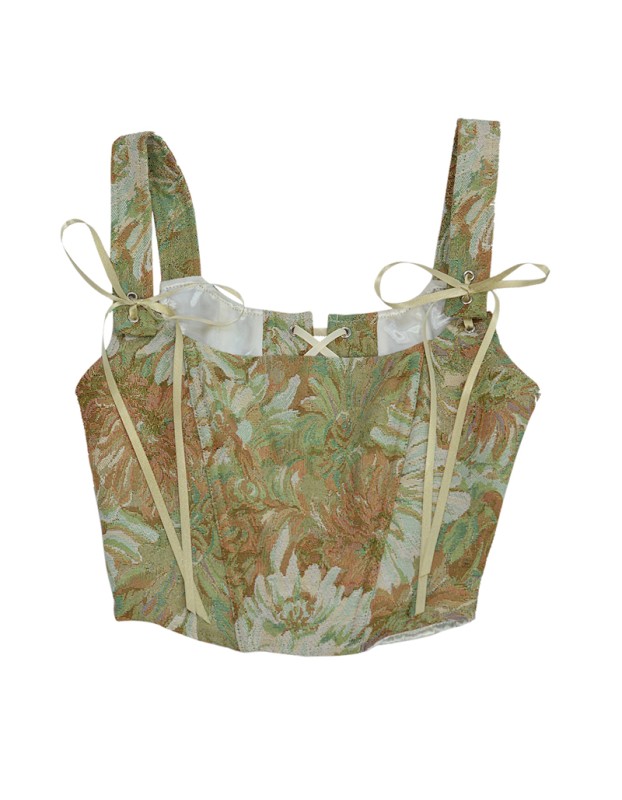 Plant Flowers Bustier Yarn-Dyed Jacquard Oil Painting Style Ink Chrysanthemum Vintage Corset  SML1101