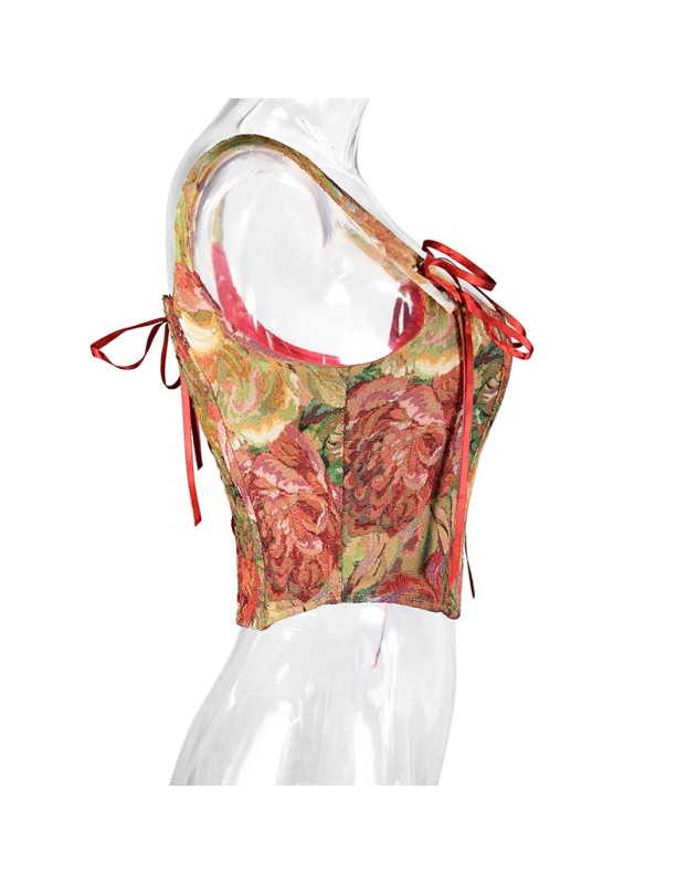 Double Vest Chest Top Butterfly Shoulder Strap Knot Ink Chrysanthemum Fishbone Corset SML1102