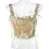 Plant Flowers Bustier Yarn-Dyed Jacquard Oil Painting Style Ink Chrysanthemum Vintage Corset  SML1101