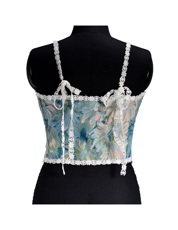 Vintage Bustier Oil Painting Jacquard Embroidery Halter Vest Fishbone Shapewear Lace Corset SML21738