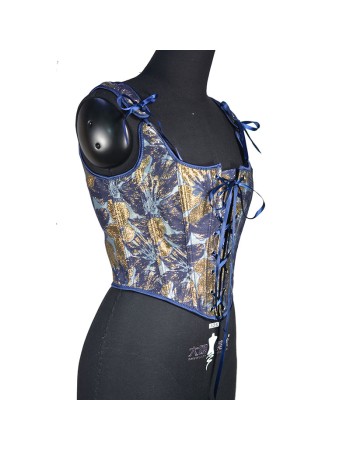 Blue Gold Flower Bustier Half Breast Leaf Print Vest Woman Vintage Chest Wrap Court Corset  SML388