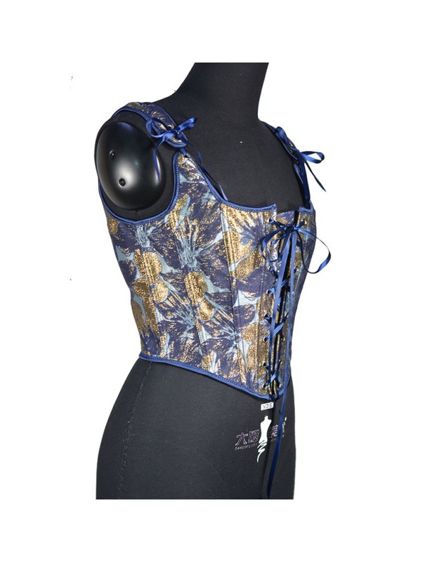 Blue Gold Flower Bustier Half Breast Leaf Print Vest Woman Vintage Chest Wrap Court Corset  SML388