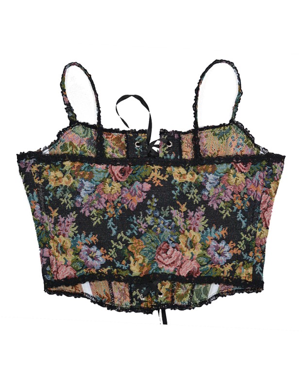 Vintage Bustier Oil Painting Jacquard Embroidery Halter Vest Fishbone Shapewear Lace Corset SML21738