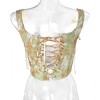 Plant Flowers Bustier Yarn-Dyed Jacquard Oil Painting Style Ink Chrysanthemum Vintage Corset  SML1101