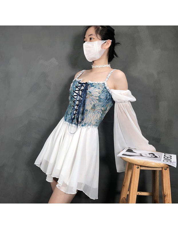 Vintage Bustier Oil Painting Jacquard Embroidery Halter Vest Fishbone Shapewear Lace Corset SML21738
