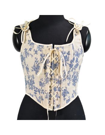 Lace-up Corset Vintage Large Orchid Print Bustier Crop Folded Waistcoat Blouse Corset SML21008