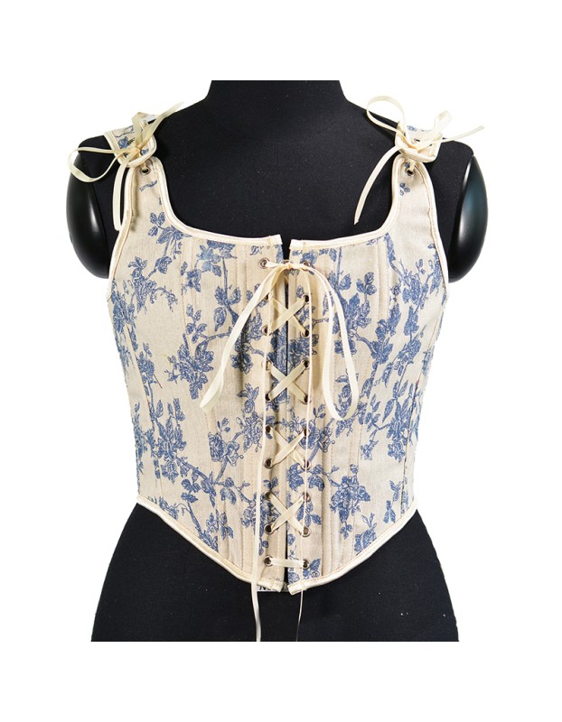Lace-up Corset Vintage Large Orchid Print Bustier Crop Folded Waistcoat Blouse Corset SML21008