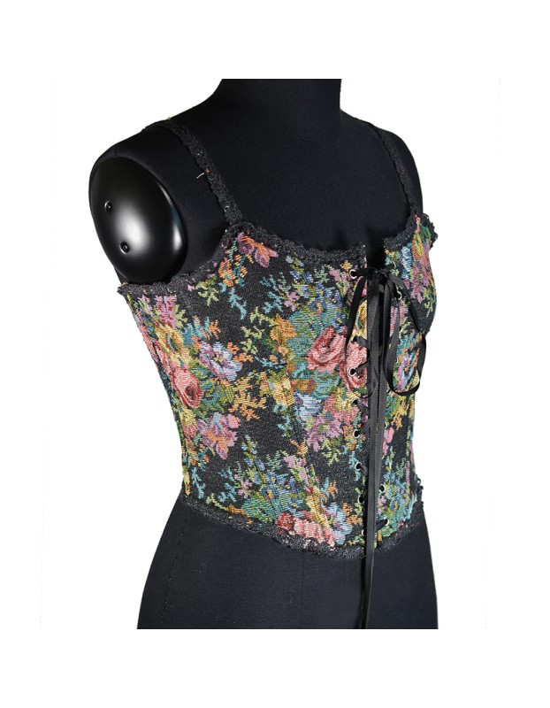 Vintage Bustier Oil Painting Jacquard Embroidery Halter Vest Fishbone Shapewear Lace Corset SML21738