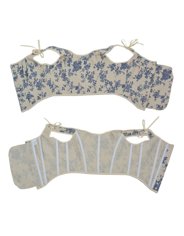 Lace-up Corset Vintage Large Orchid Print Bustier Crop Folded Waistcoat Blouse Corset SML21008