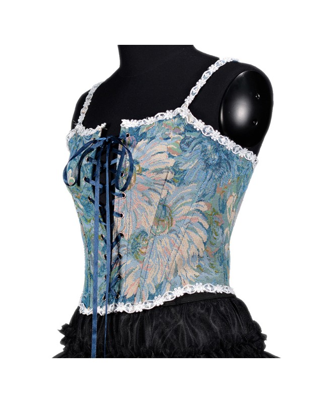Vintage Bustier Oil Painting Jacquard Embroidery Halter Vest Fishbone Shapewear Lace Corset SML21738