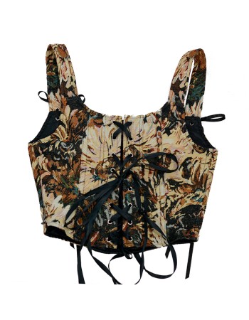 Plant Flowers Bustier Yarn-Dyed Jacquard Oil Painting Style Ink Chrysanthemum Vintage Corset  SML1101