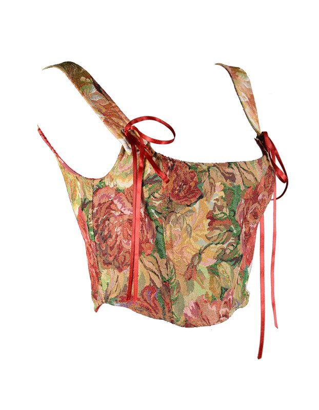 Double Vest Chest Top Butterfly Shoulder Strap Knot Ink Chrysanthemum Fishbone Corset SML1102
