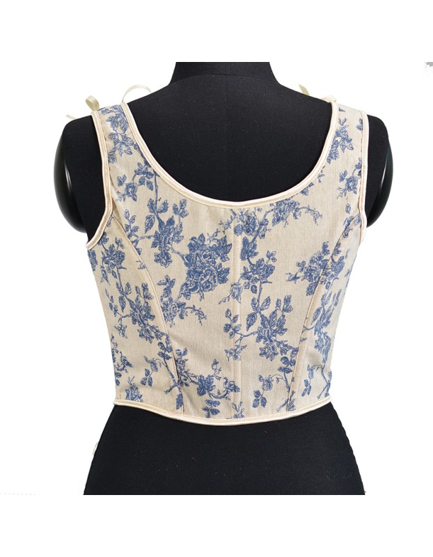 Lace-up Corset Vintage Large Orchid Print Bustier Crop Folded Waistcoat Blouse Corset SML21008