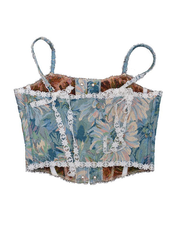 Vintage Bustier Oil Painting Jacquard Embroidery Halter Vest Fishbone Shapewear Lace Corset SML21738