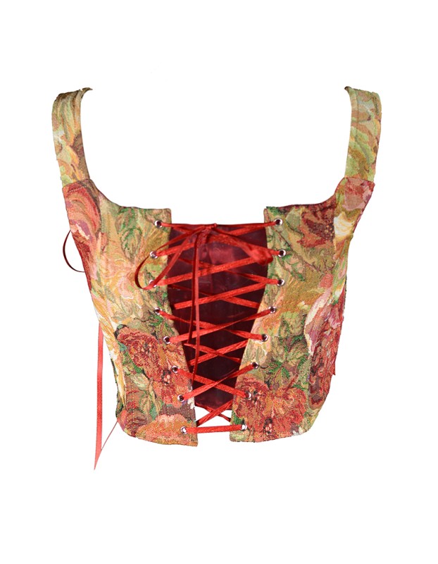 Double Vest Chest Top Butterfly Shoulder Strap Knot Ink Chrysanthemum Fishbone Corset SML1102