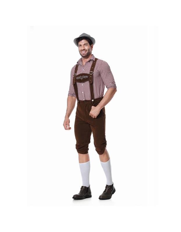 Men Oktoberfest Suspenders Plaid Beer Suit Servant Cosplay Maid Costume XY82342