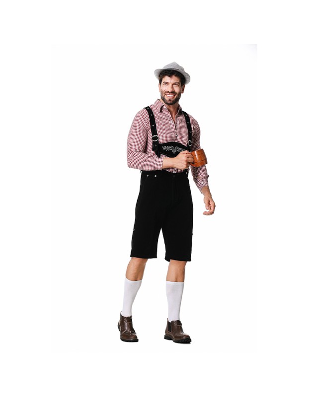 Men Oktoberfest Suspenders Plaid Beer Suit Servant Cosplay Maid Costume XY82342