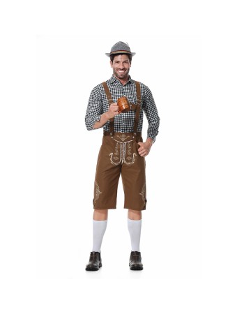 Men Oktoberfest Suspenders Plaid Beer Suit Servant Cosplay Maid Costume XY82342