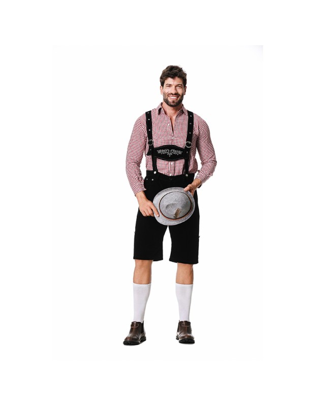 Men Oktoberfest Suspenders Plaid Beer Suit Servant Cosplay Maid Costume XY82342