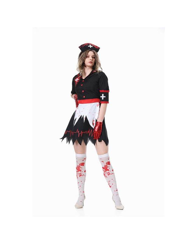 Halloween Horror Campus Costume Women Zombie Bloody Nurse Cosplay Costume Party Dress Up XY82333