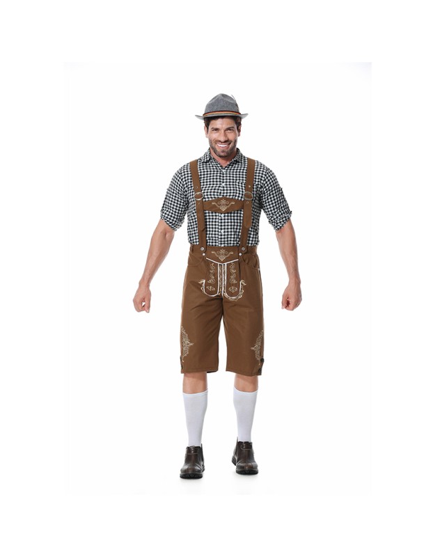 Men Oktoberfest Suspenders Plaid Beer Suit Servant Cosplay Maid Costume XY82342