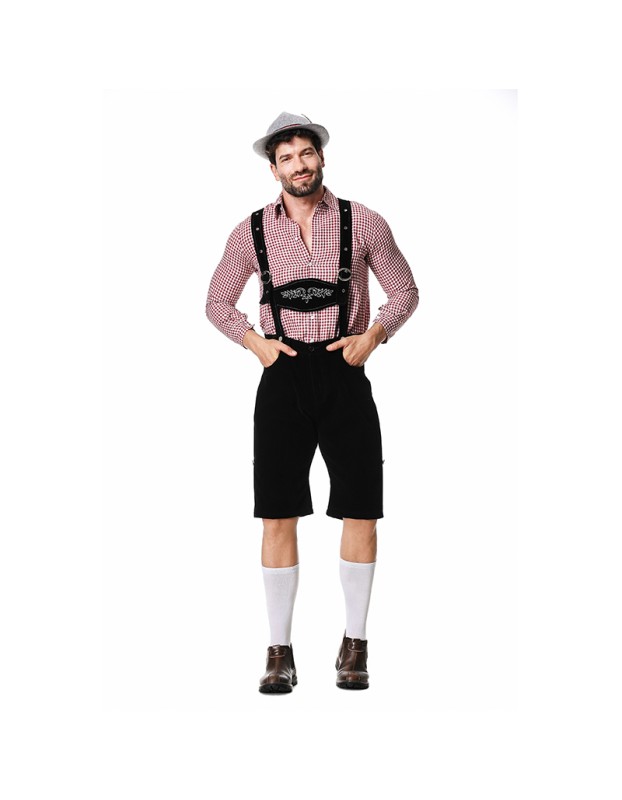 Men Oktoberfest Suspenders Plaid Beer Suit Servant Cosplay Maid Costume XY82342