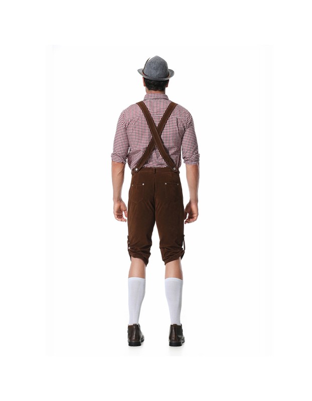 Men Oktoberfest Suspenders Plaid Beer Suit Servant Cosplay Maid Costume XY82342