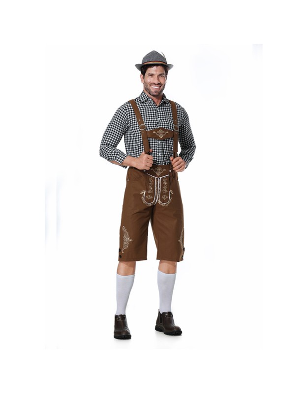 Men Oktoberfest Suspenders Plaid Beer Suit Servant Cosplay Maid Costume XY82342