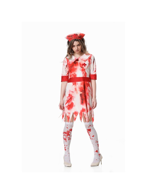 Halloween Horror Campus Costume Women Zombie Bloody Nurse Cosplay Costume Party Dress Up XY82333