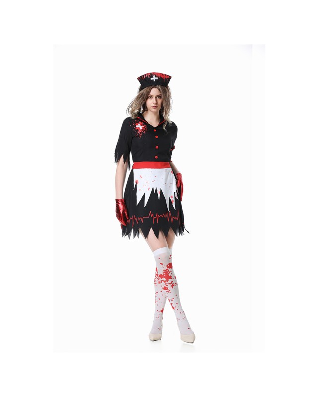 Halloween Horror Campus Costume Women Zombie Bloody Nurse Cosplay Costume Party Dress Up XY82333