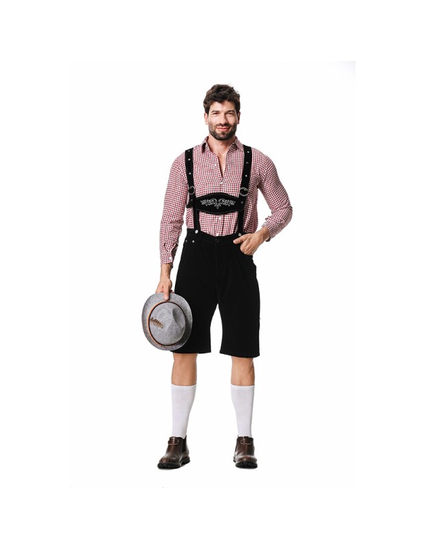 Men Oktoberfest Suspenders Plaid Beer Suit Servant Cosplay Maid Costume XY82342