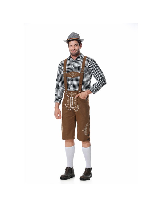 Men Oktoberfest Suspenders Plaid Beer Suit Servant Cosplay Maid Costume XY82342