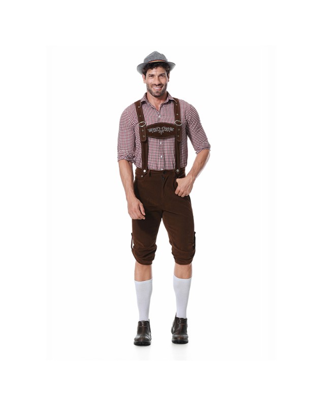 Men Oktoberfest Suspenders Plaid Beer Suit Servant Cosplay Maid Costume XY82342